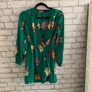 green, floral, wrap sundress